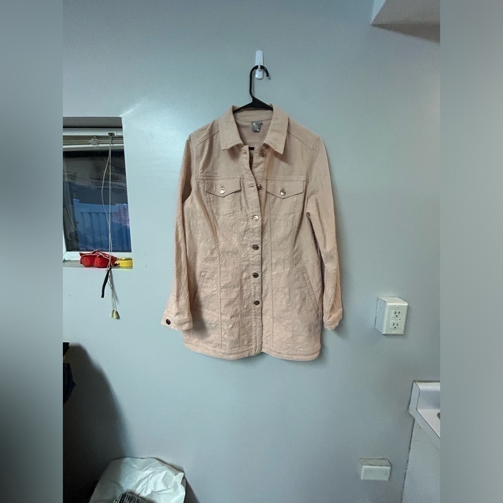 Chico’s embroidered snap front jacket